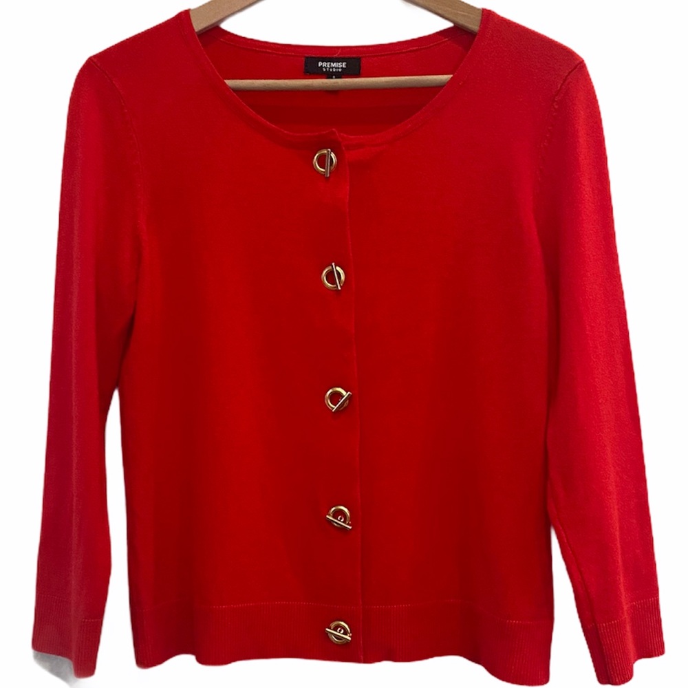 PREMISE STUDIO Red Sweater Gold Detail Size Small